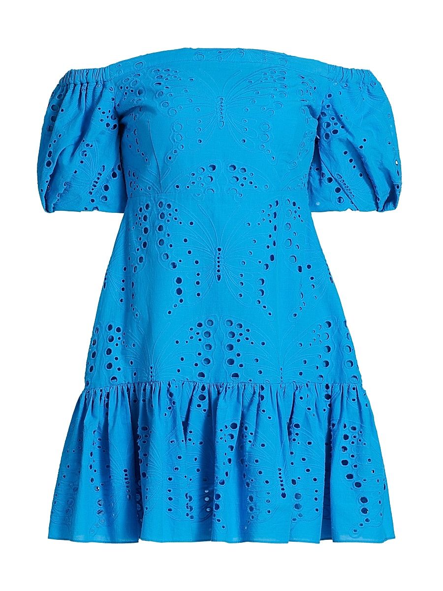 Women's Butterfly Eyelet Off The Shoulder Dress - Blue - Size 12