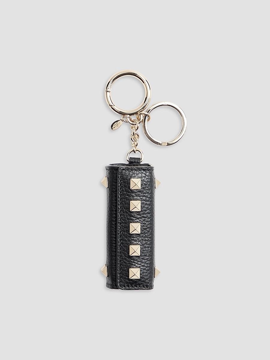Women's Rockstud Charm in Grainy Calfskin - Black