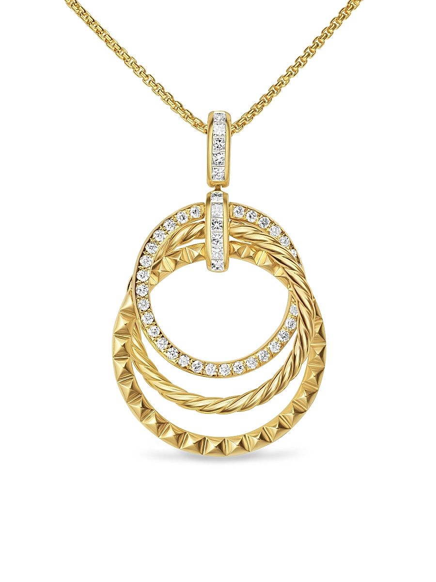 Women's Crossover Trio Pendant Necklace in 18K Yellow Gold with Diamonds, 24MM - Diamond - Size 18