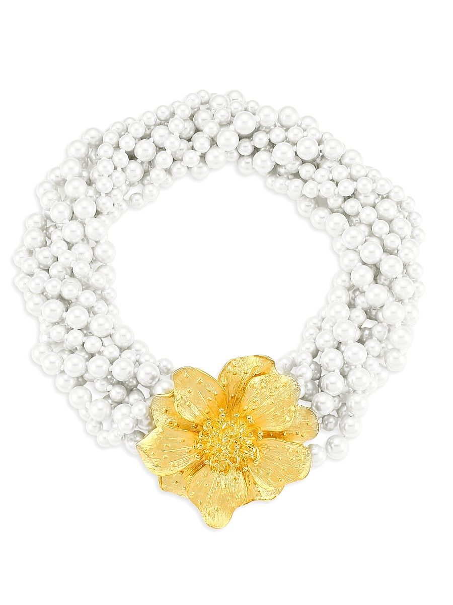 Women's Faux-Pearl Twisted Multi-Strand Flower Necklace - Gold
