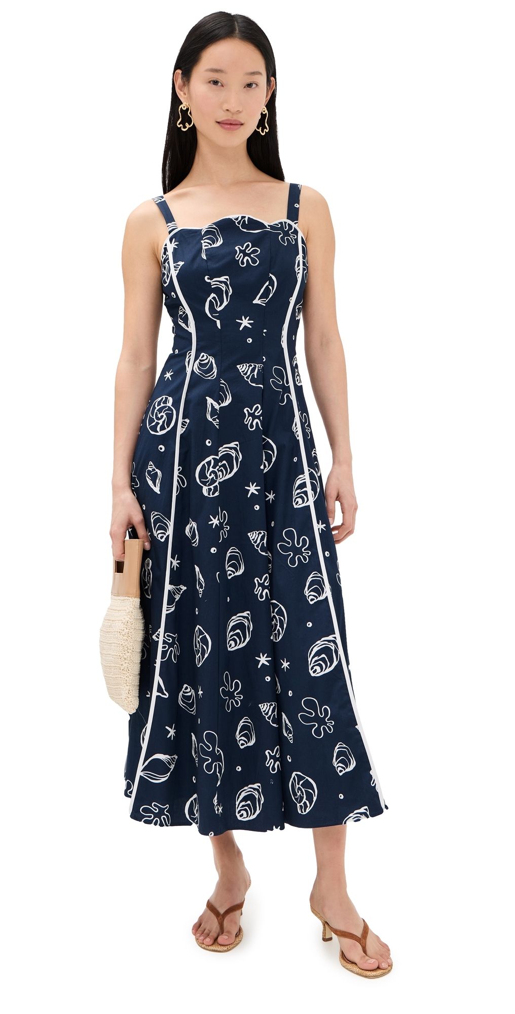 Moon River Scallop Shaped Midi Dress Navy Multi L
