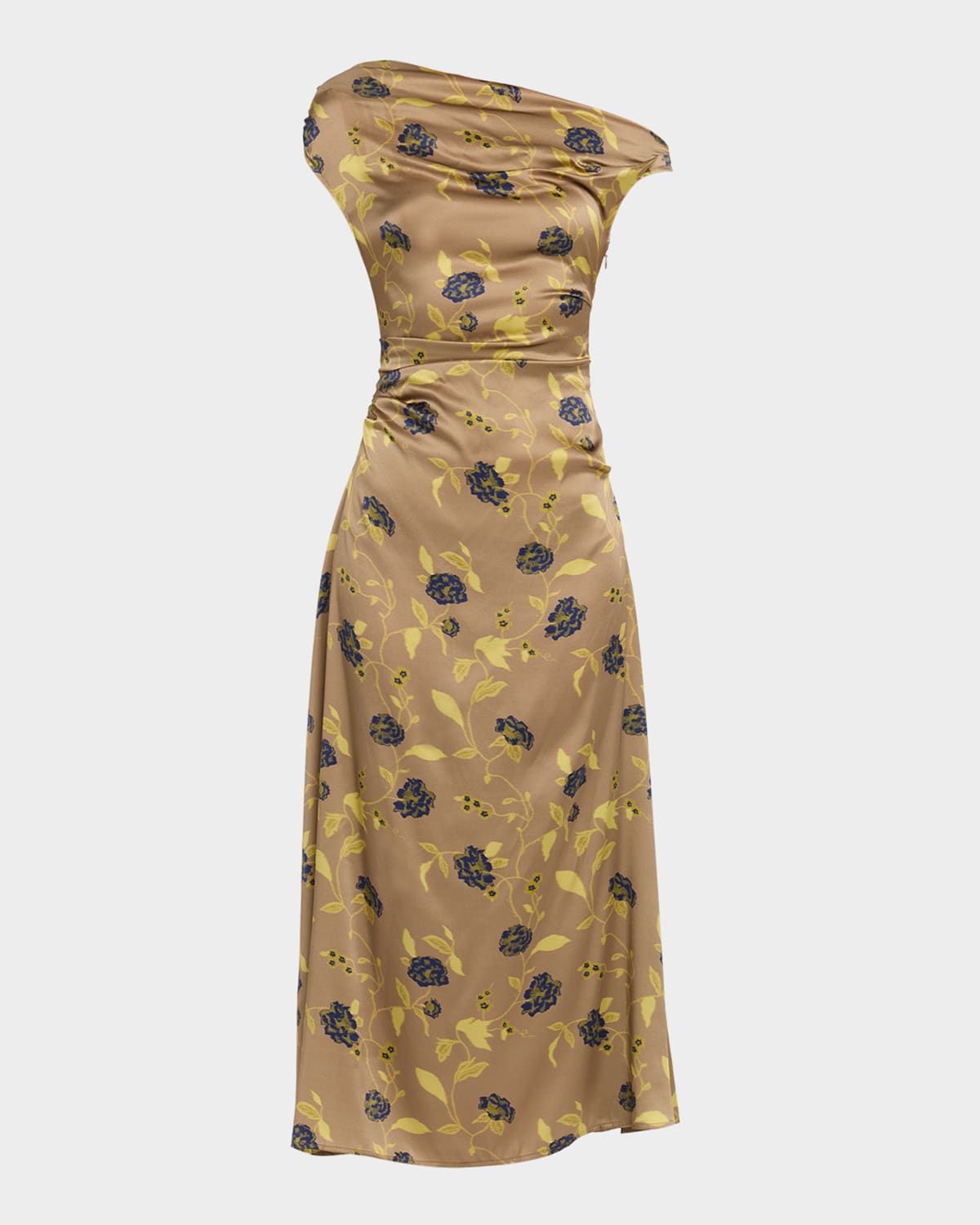 Phare Asymmetric Floral Silk Midi Dress