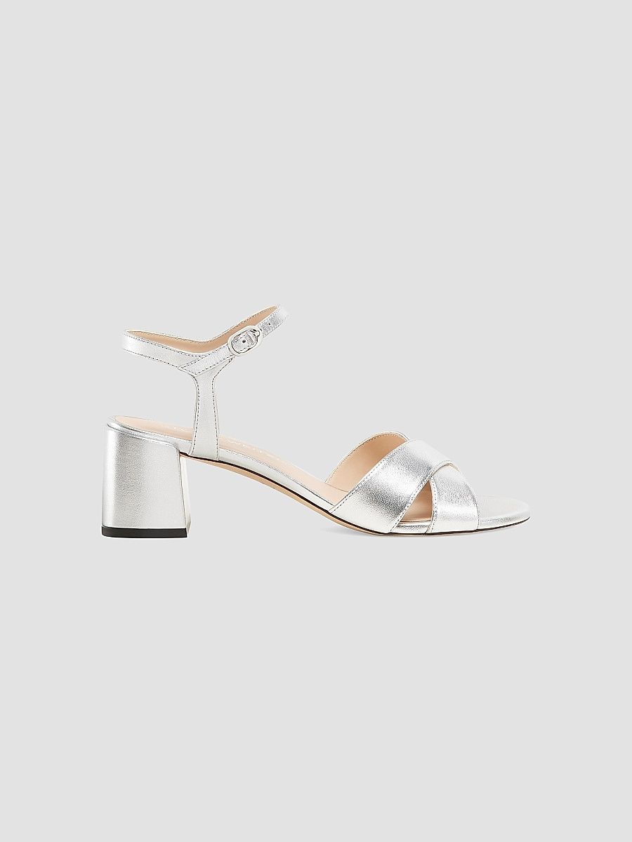Women's Dayna Metallic Leather Leather Buckle Sandals - Silver - Size 6.5