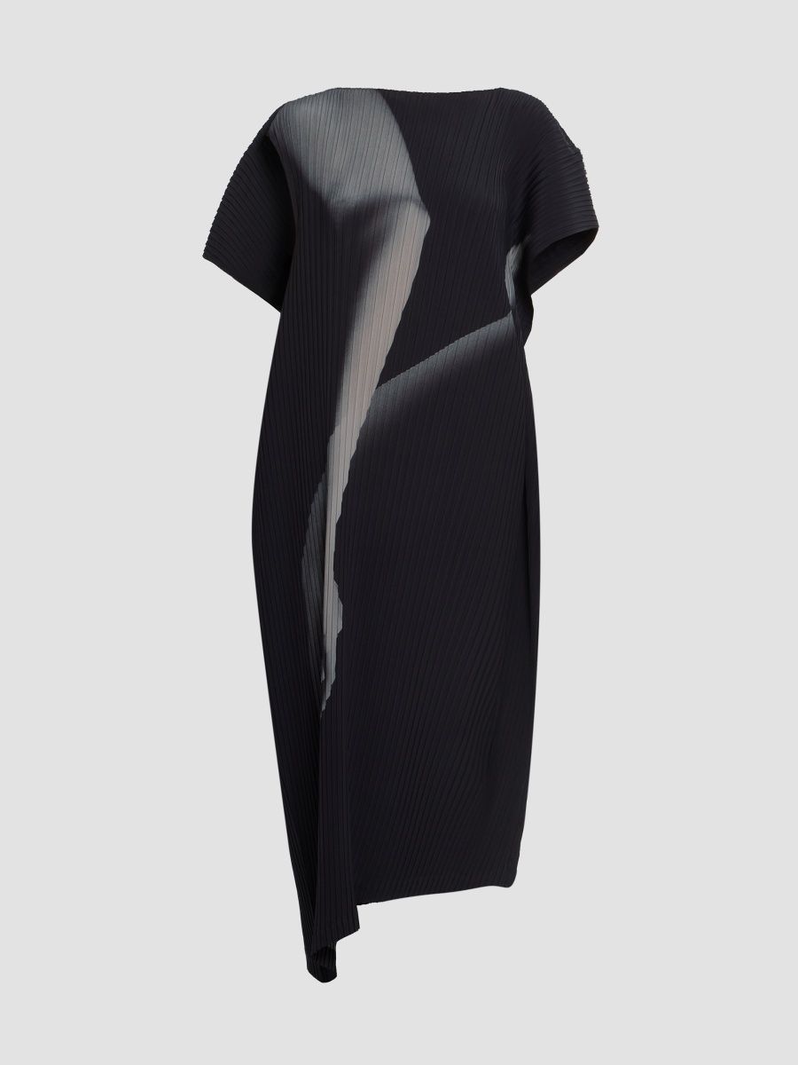 Issey Miyake Women's Hands of Lover Pleated Shift Midi Dress - Black Hued - Size Small