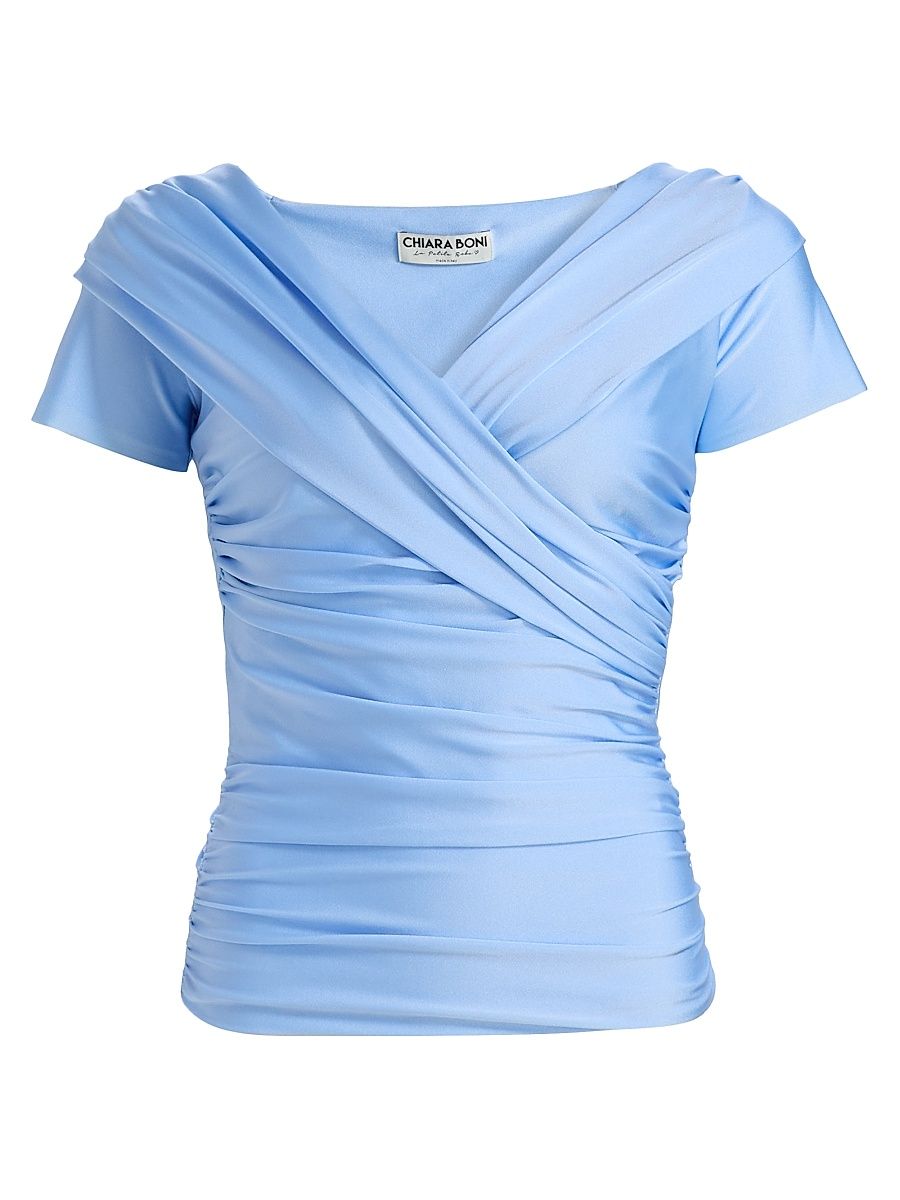 Women's Manju Draped Short-Sleeve Top - Blue Aura - Size 10