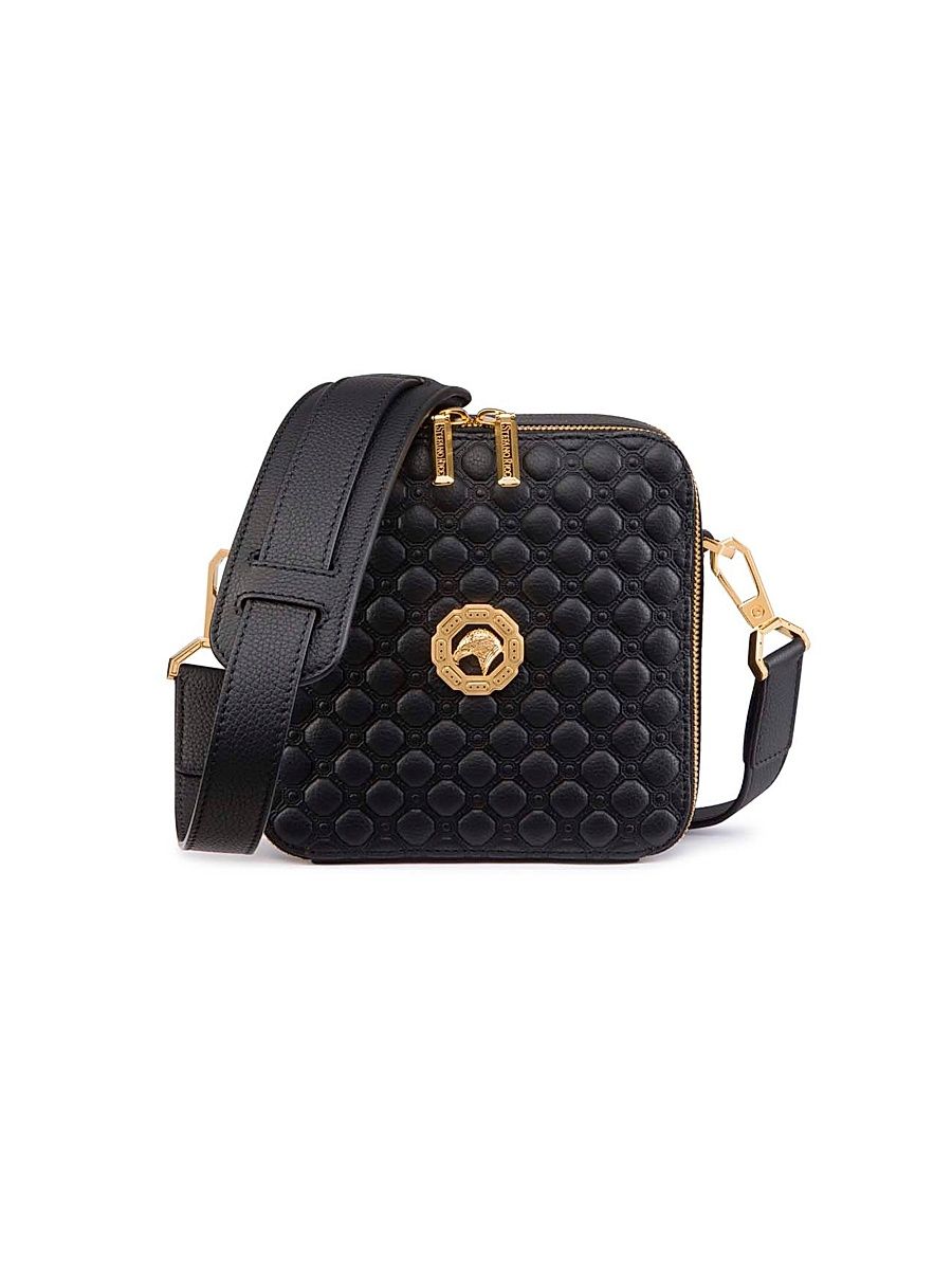 Men's Calfskin Leather Messenger Bag - Black