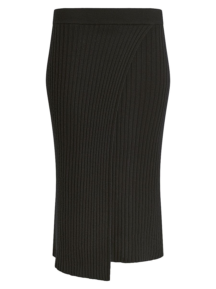 Women's Wool Rib-Knit Wrap Midi-Skirt - Black - Size XS