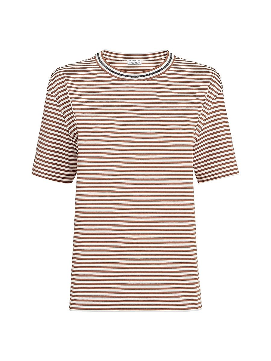 Women's Striped Cotton Jersey T-Shirt - Light Brown - Size XXXXL