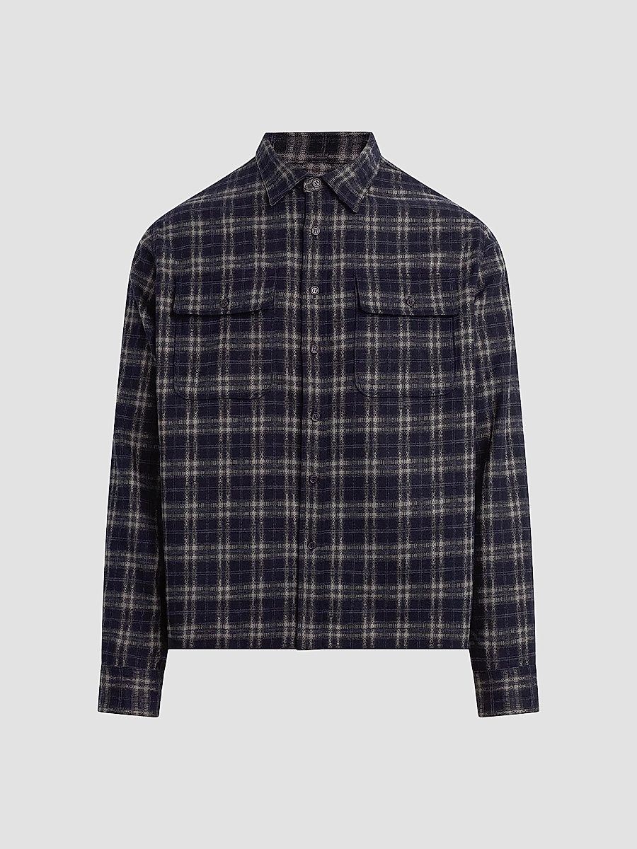 Men's Plaid Double Flap Pocket Shirt - Navy Multi - Size XXL