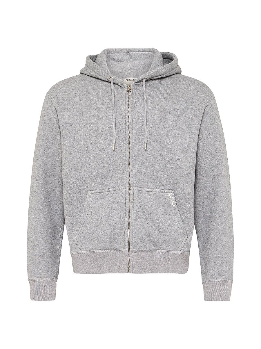 Men's Cotton Zip-Up Hoodie - Mid Grey Melange - Size XL