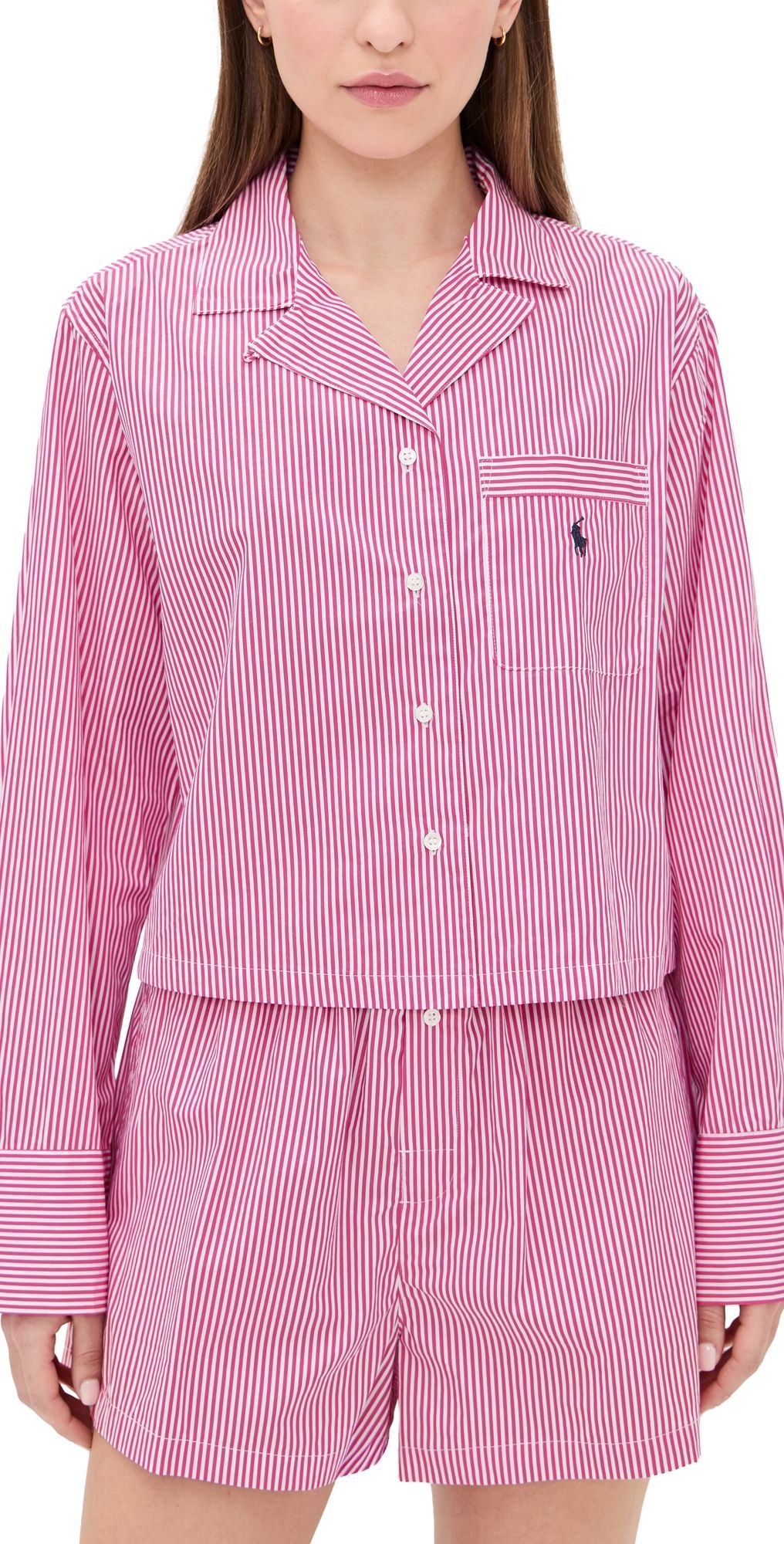 Polo Ralph Lauren Crop Top & Boxer Pajama Set College Pink Stripe L
