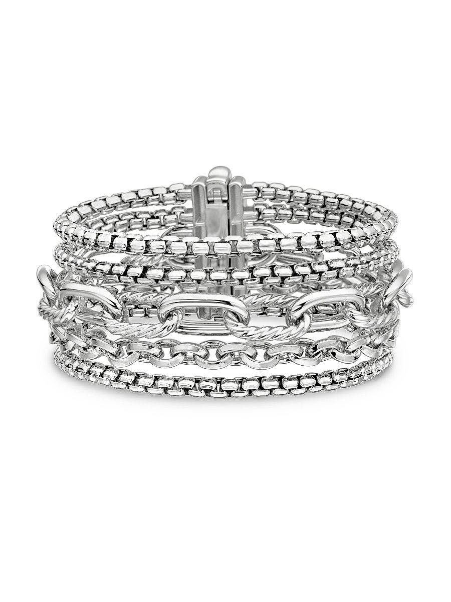 Women's Multi Row Chain Bracelet in Sterling Silver, 29mm - Silver - Size Medium