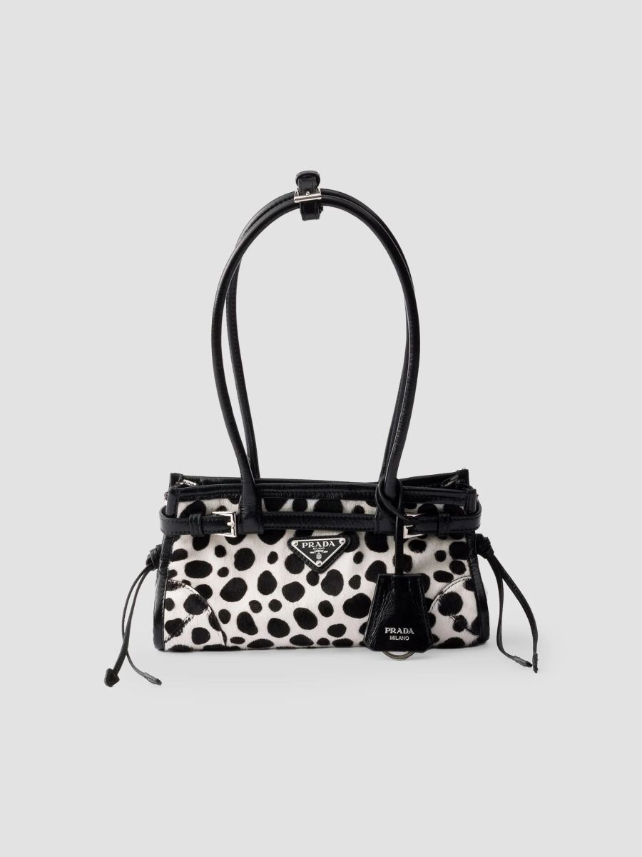 Prada Men's Bonnie Small Printed Calf Hair and Leather Top Handle Bag - White