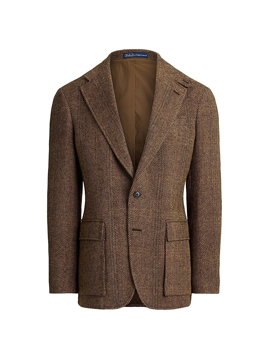 Men's Herringbone Wool-Suede Blazer - Camel Brown - Size 44