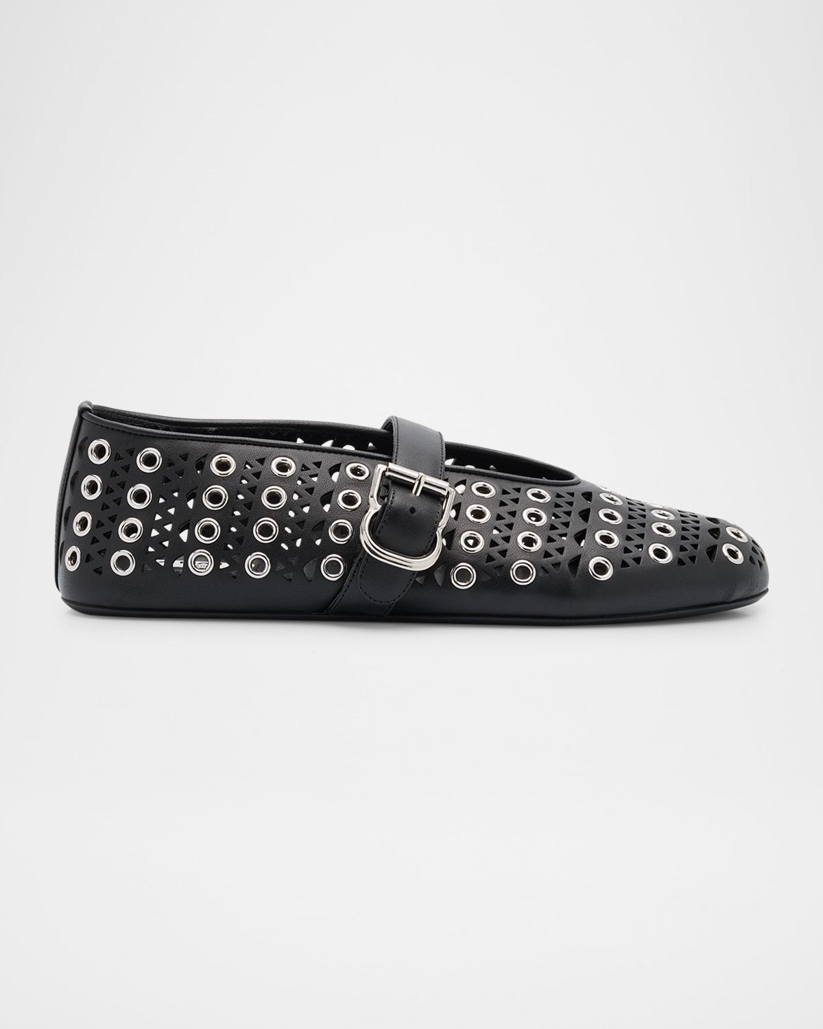 Vienne Buckle Eyelet & Laser-Cut Leather Ballet Flats