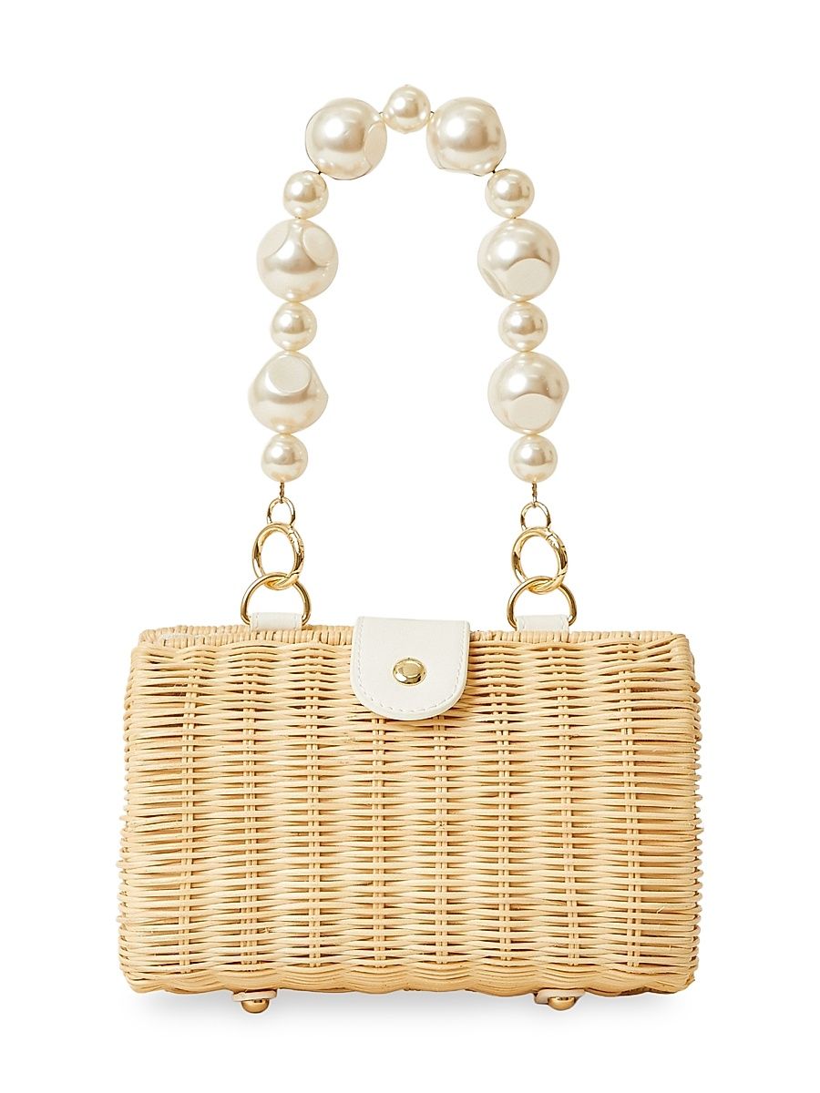 Women's Page Mother-Of-Pearl Rattan Top Handle Bag - Natural