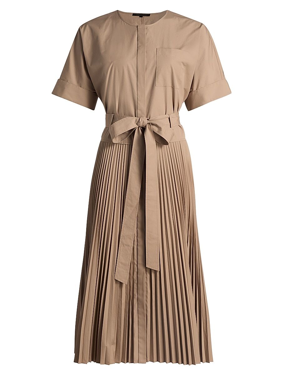 Women's Loretta Pleated Cotton-Blend Shirtdress - Khaki - Size XXL