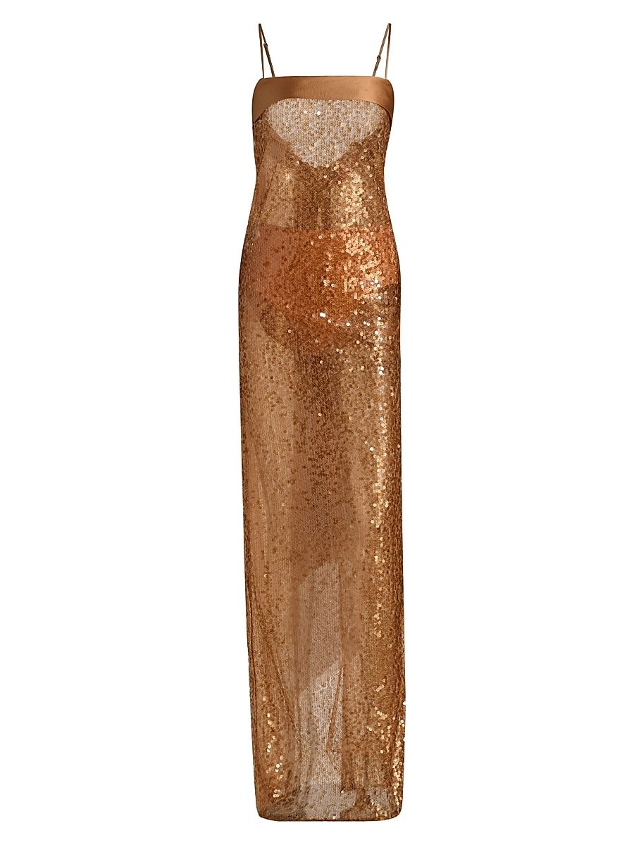 Women's Pailettes Sequined Gown - Honey - Size 10