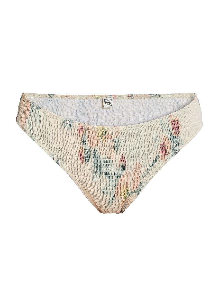 Women's Floral Smocked Bikini Bottom - Washed Floral - Size Large