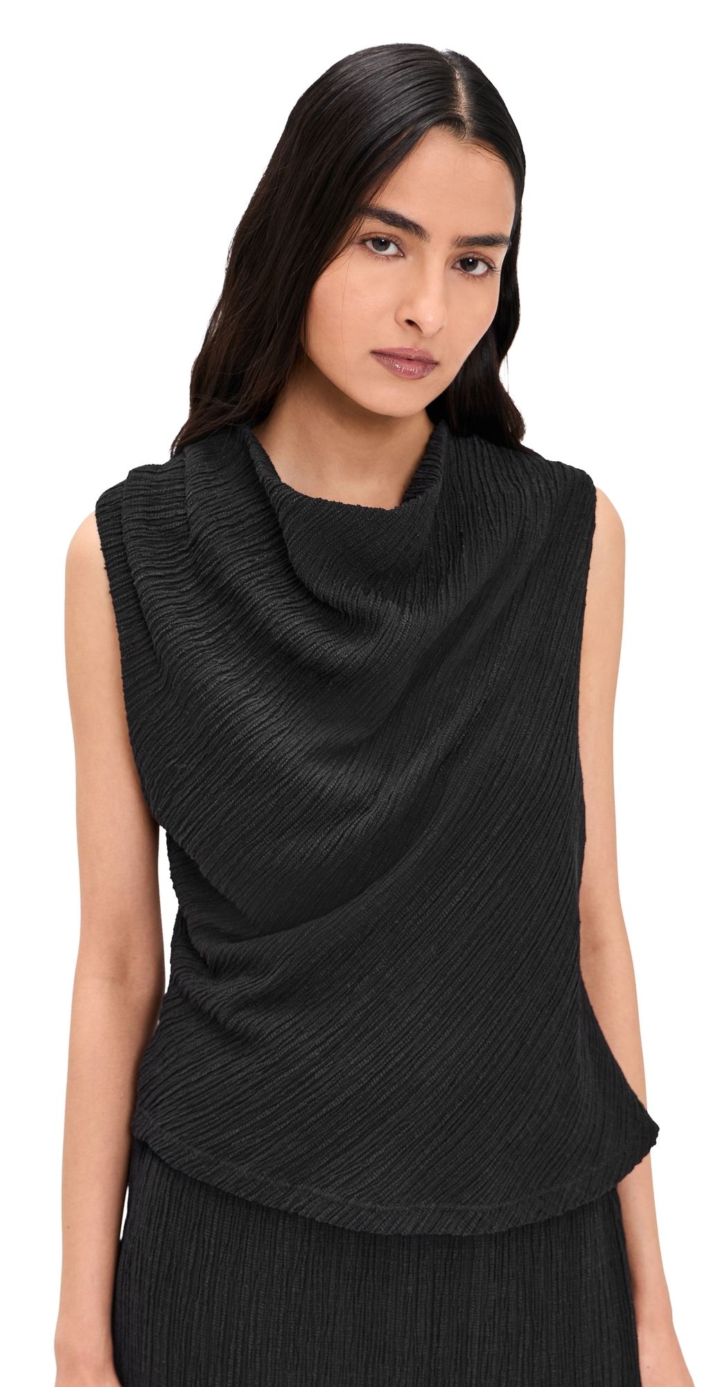 Vince Shadow Grid Cowl Neck Top Black M