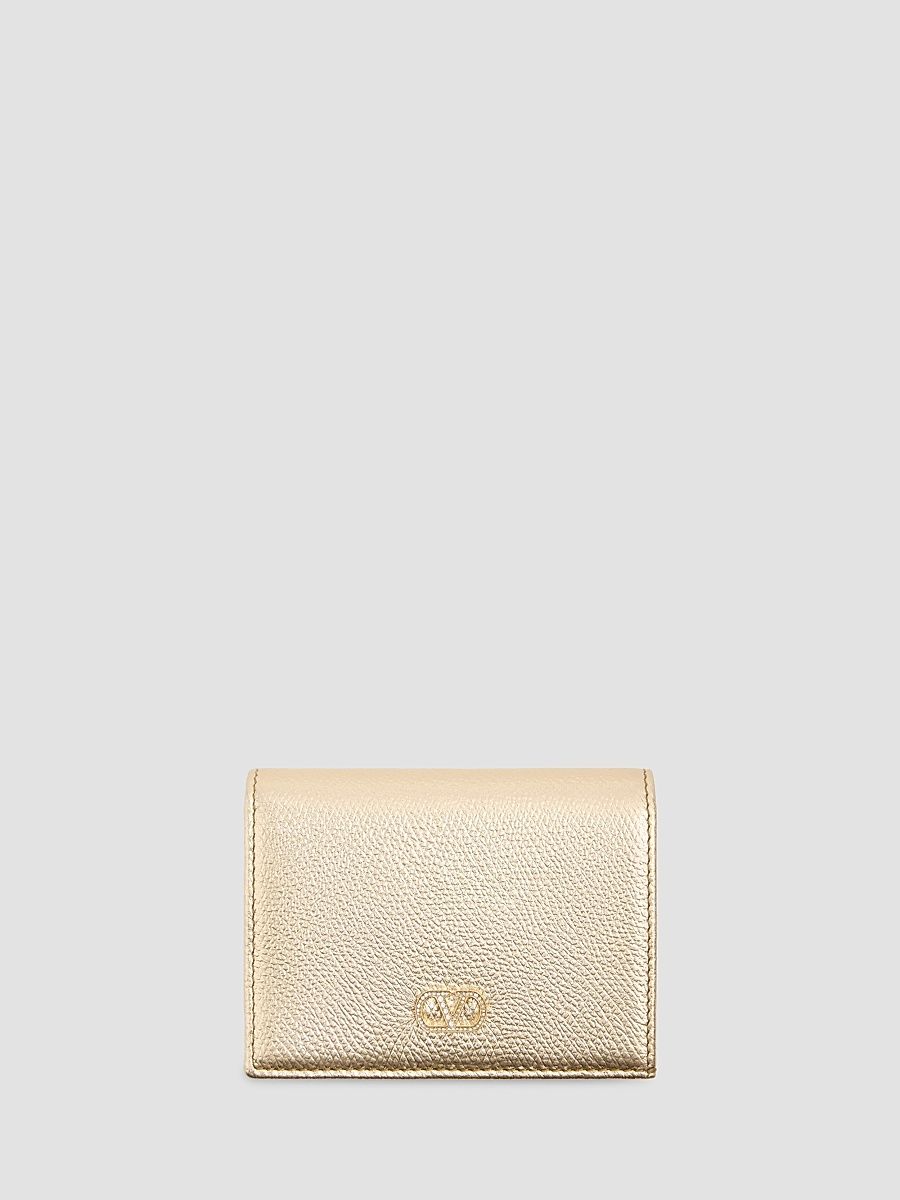 Women's VLogo Signature Wallet in Laminated Grainy Calfskin with Jewel Logo - Gold Crystal