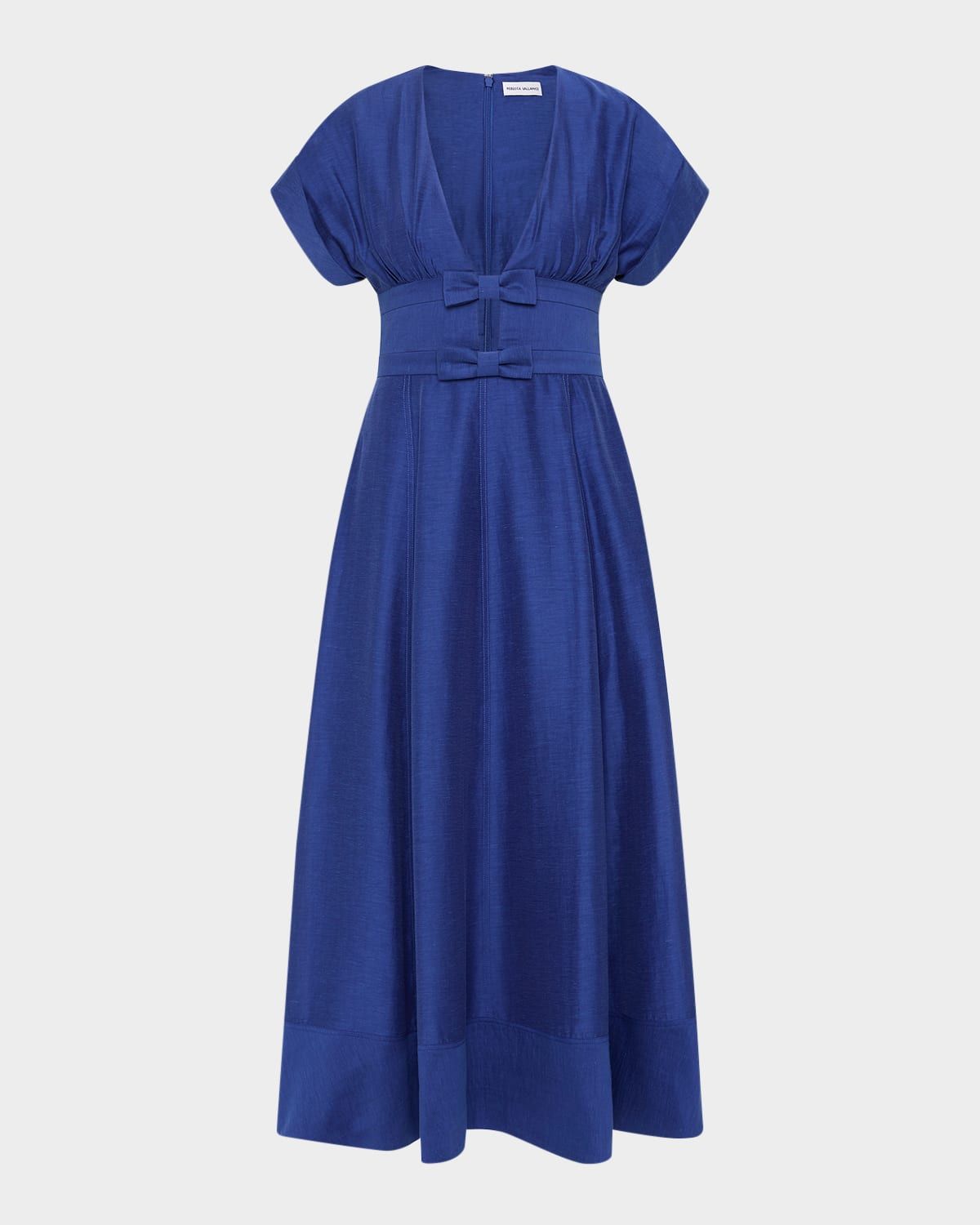 Cera Deep V-Neck Bow Midi Dress