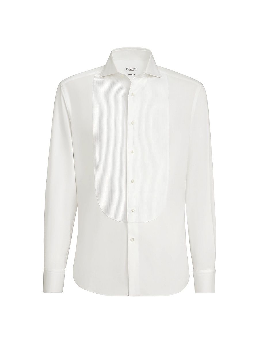 Men's Cotton Twill Slim Fit Tuxedo Shirt with French Cuff - Off White - Size XS