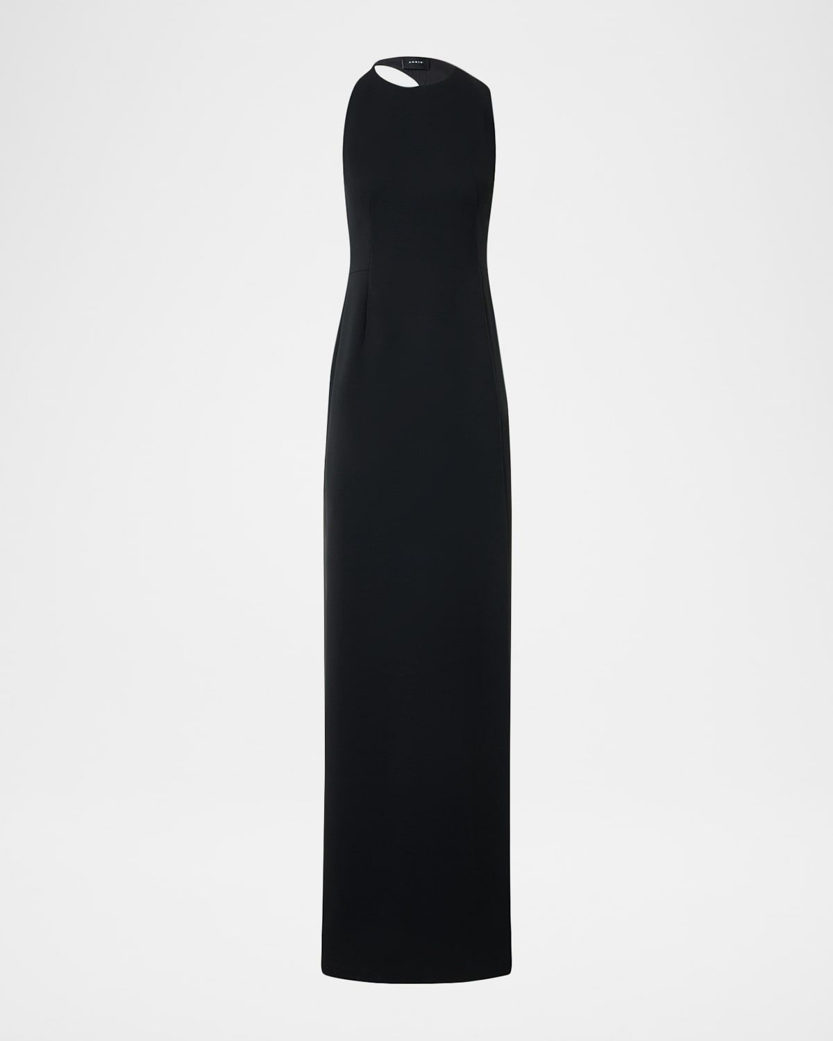 Sleeveless Back-Cutout Wool Slit Gown