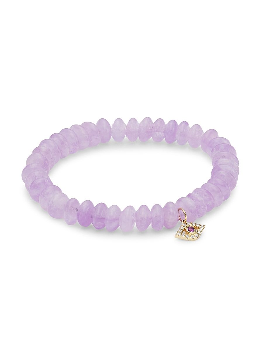 Women's 14K Yellow Gold & Multi-Stone Evil Eye Charm Bracelet - Purple