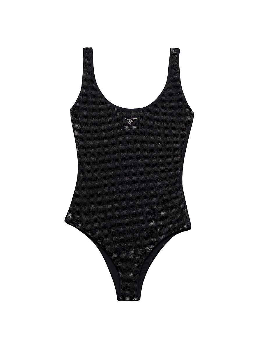 Women's Jersey One-Piece Swimsuit with Rhinestones - Black - Size XS