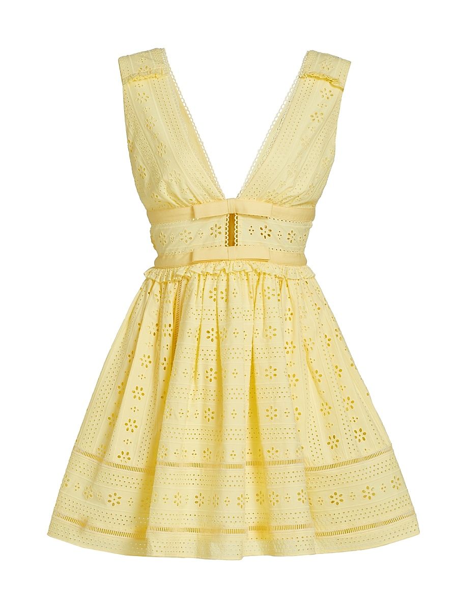 Women's Eyelet Cotton Fit & Flare Minidress - Yellow - Size 8