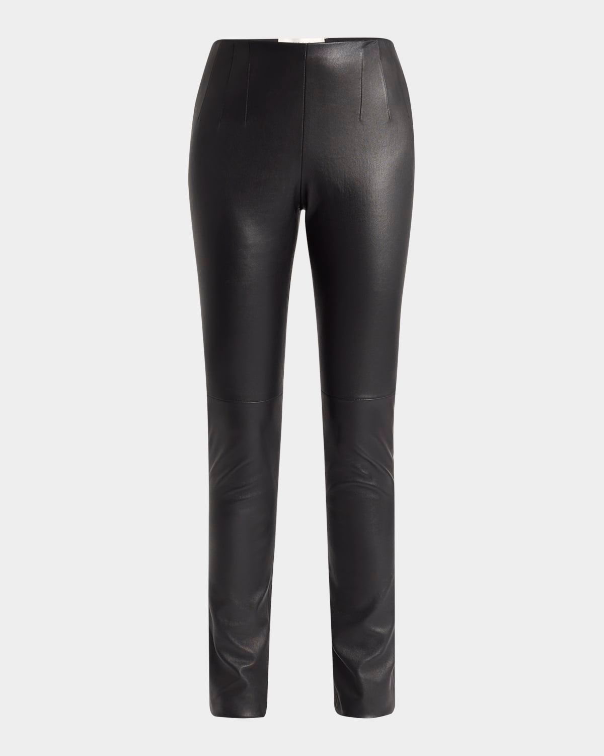 Lakun Leather Skinny-Leg Slit-Hem Pants