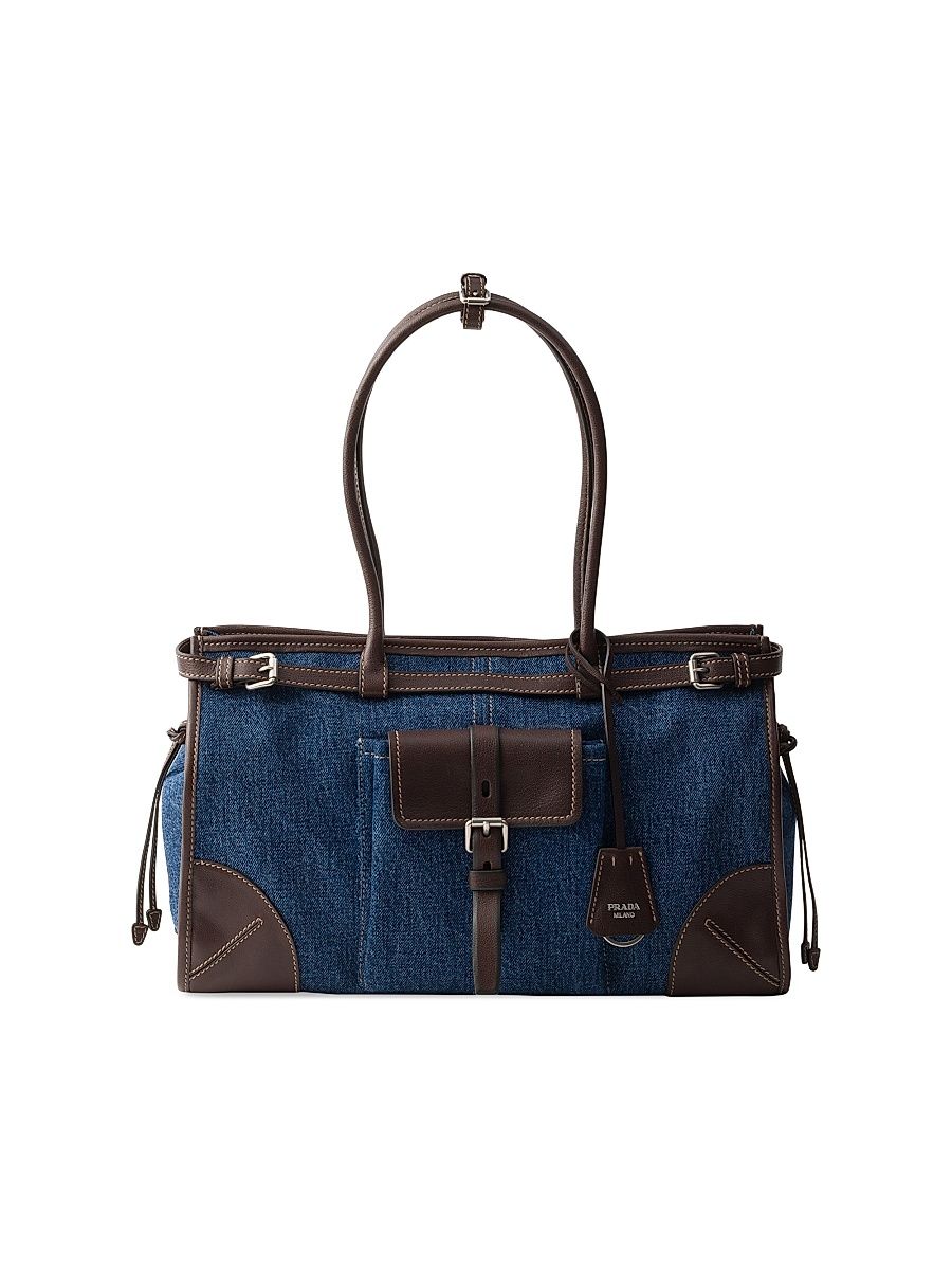 Women's Bonnie Large Denim and Leather Top Handle Bag - Blue