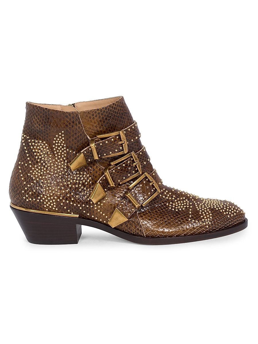 Women's Susan Snakeskin-Embossed Leather Ankle Boots - Wild Khaki - Size 12