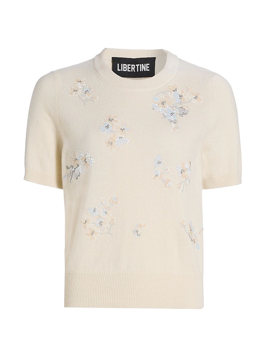 Women's Porcelain Garden Cashmere Sweater - Porcelain - Size XS
