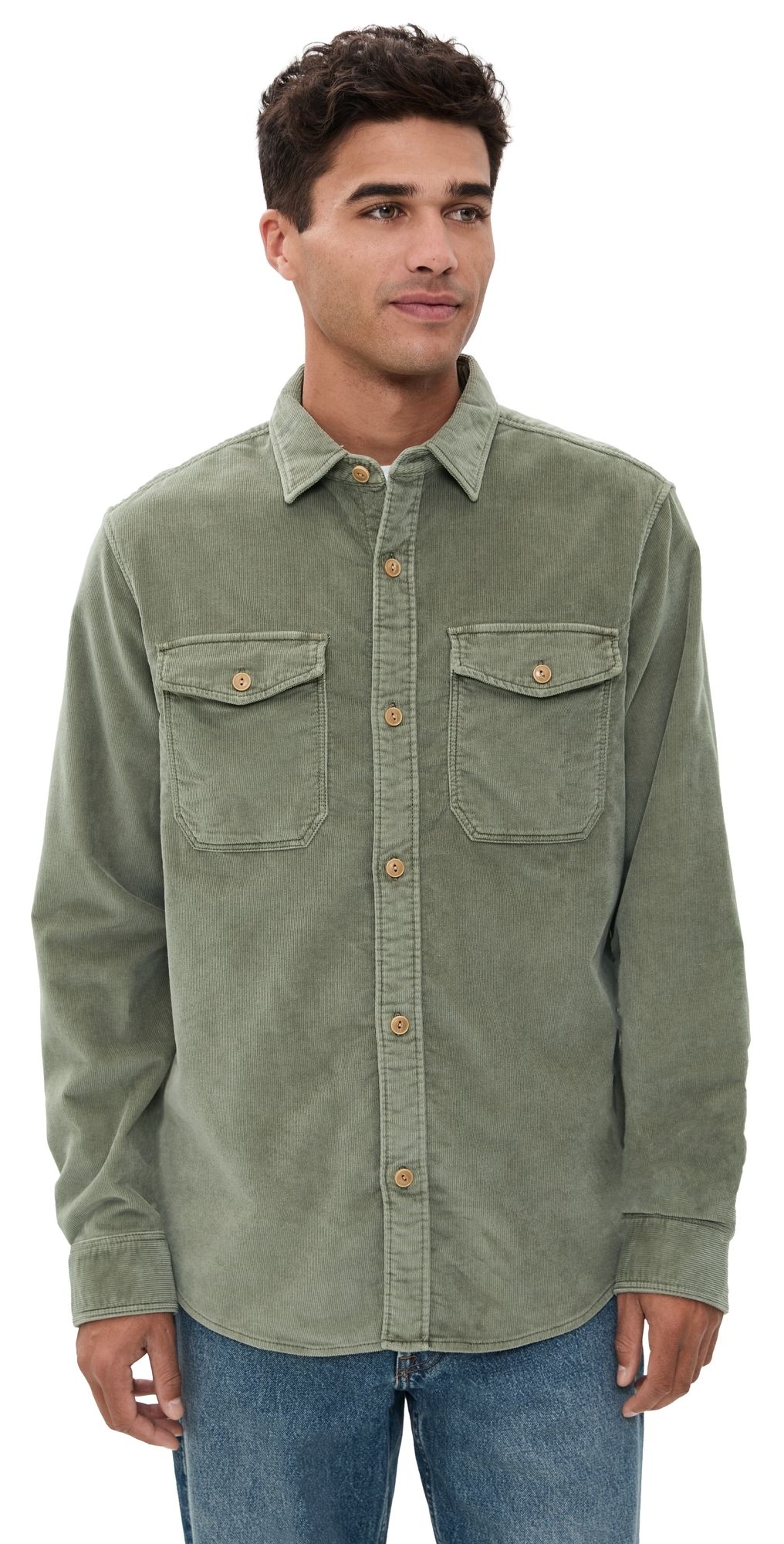 Faherty Stretch Terry Corduroy Workshirt Light Pine S