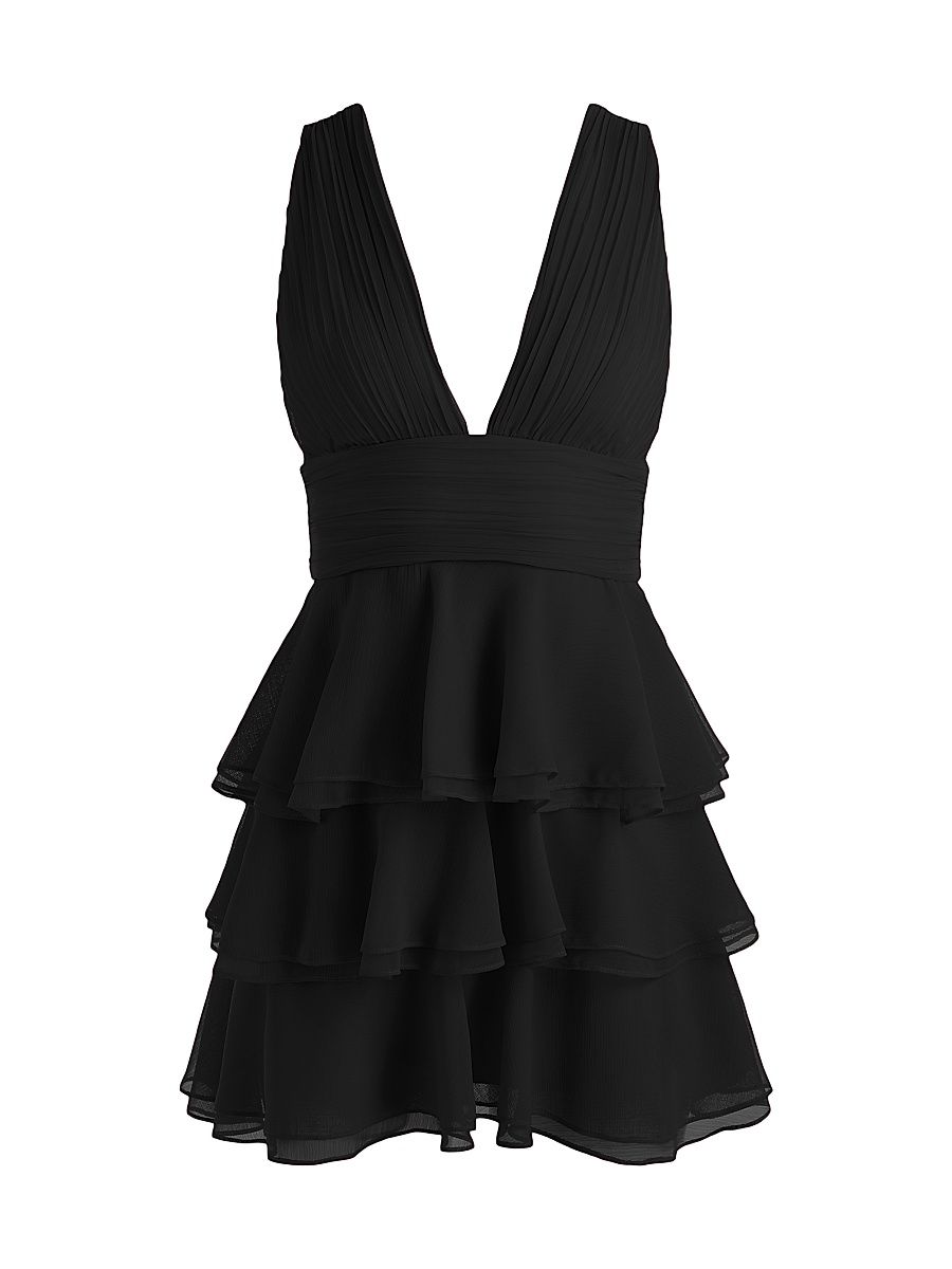 Women's Holly Tiered Ruffle Minidress - Black - Size 14