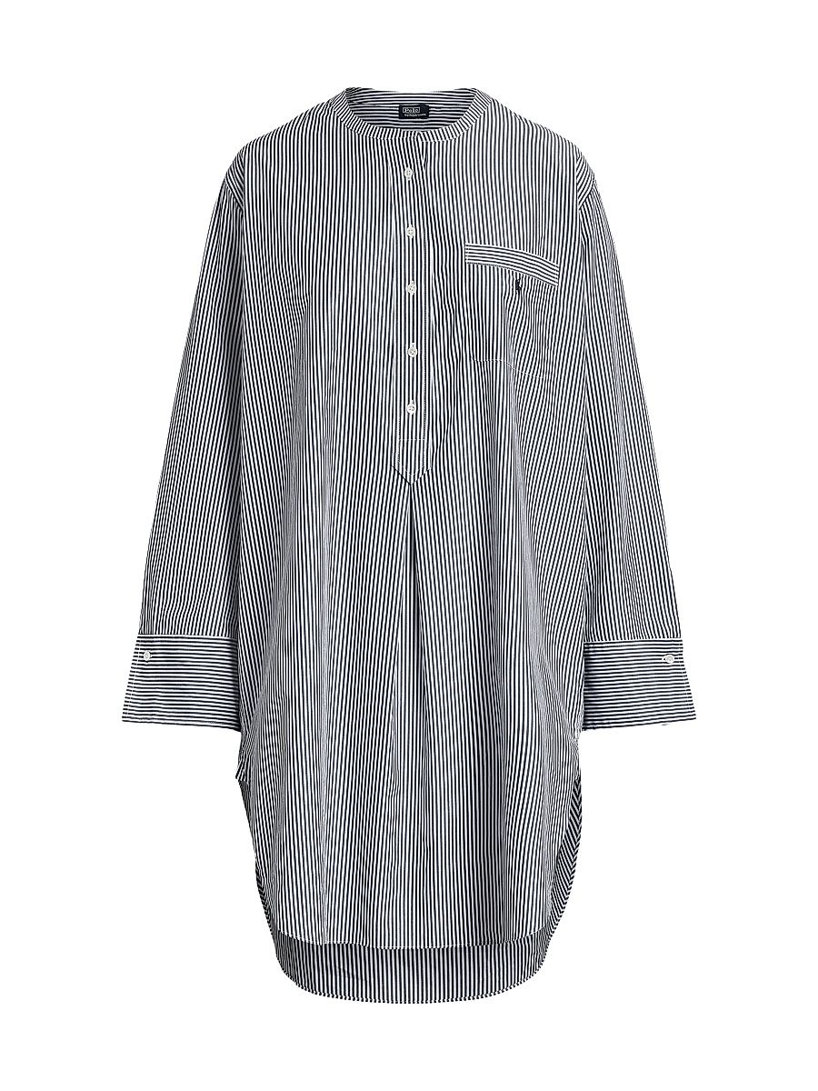 Women's Striped Cotton Sleep Shirt - White Cloud Beacon Blue - Size Medium