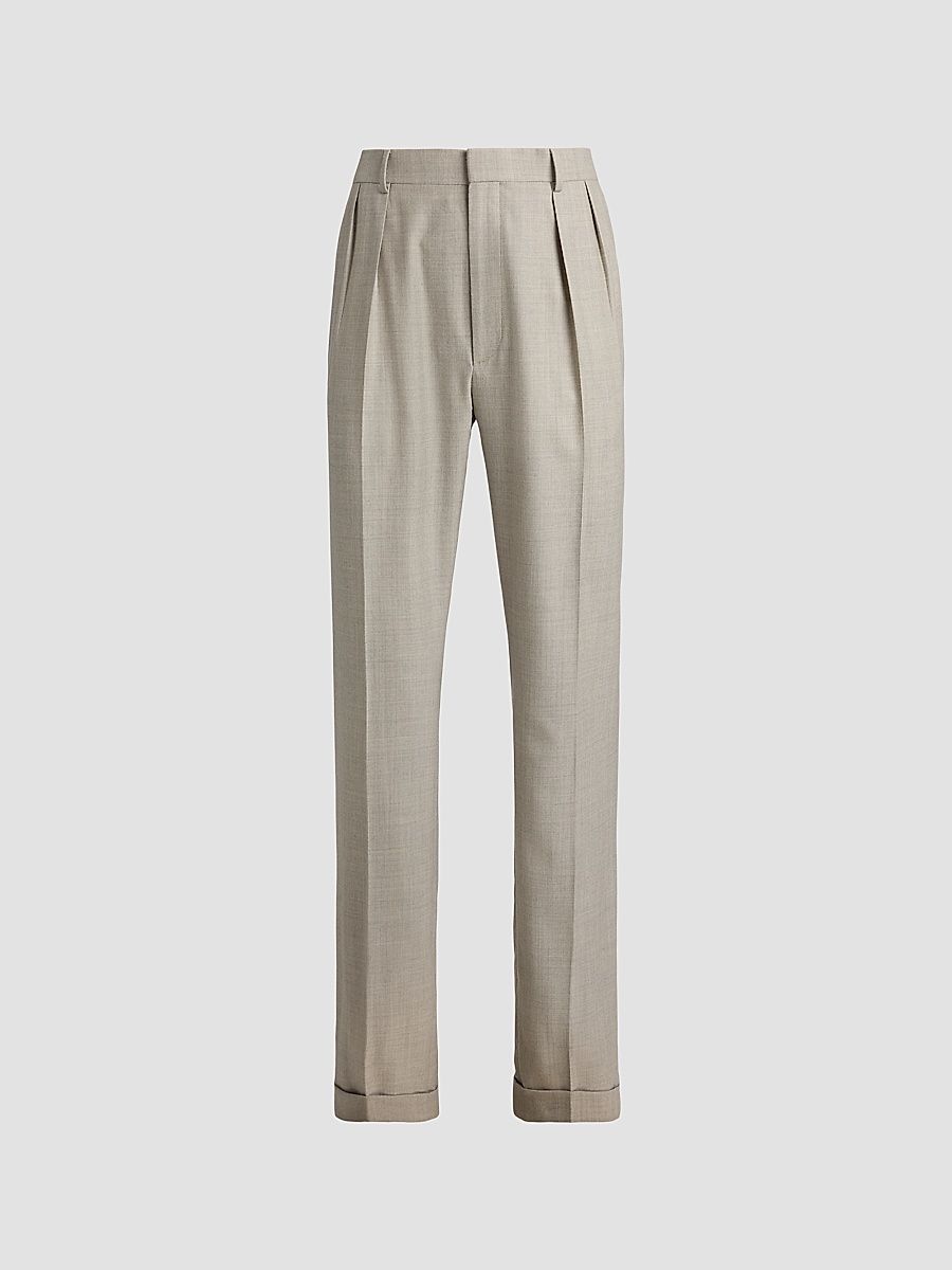 Men's Wool Flannel Trousers - Pearl Grey - Size 42