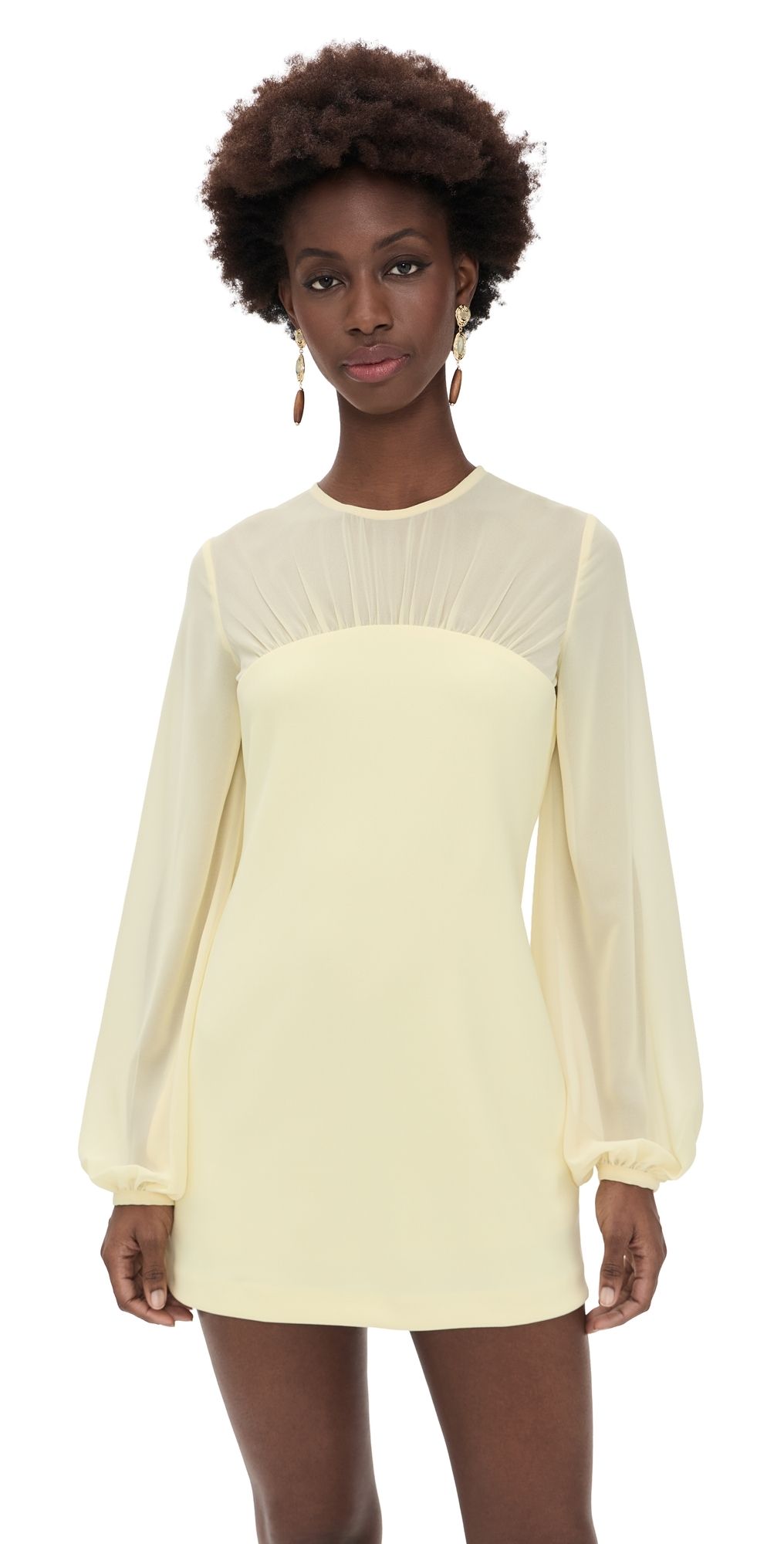 endless rose Mixed Media Mini Dress with Puff Sleeves Butter XL