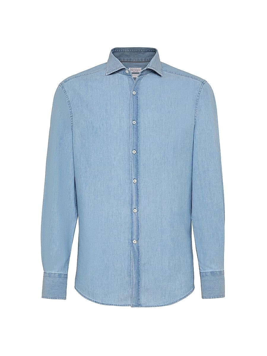 Men's Denim Effect Chambray Slim Fit Shirt - Medium Denim - Size XXL