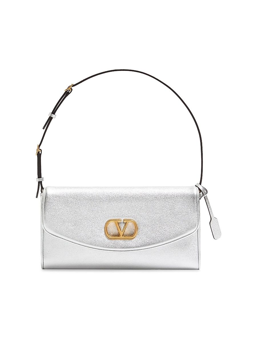 Women's DeVain Small Shoulder Bag in Laminated Nappa Leather - Silver