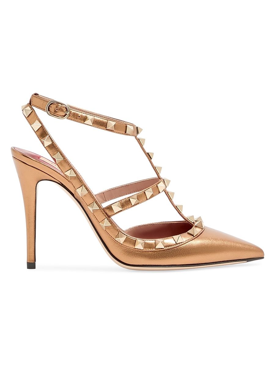 Women's Rockstud 100MM Pumps in Laminated Nappa Leather - Gold - Size 11.5