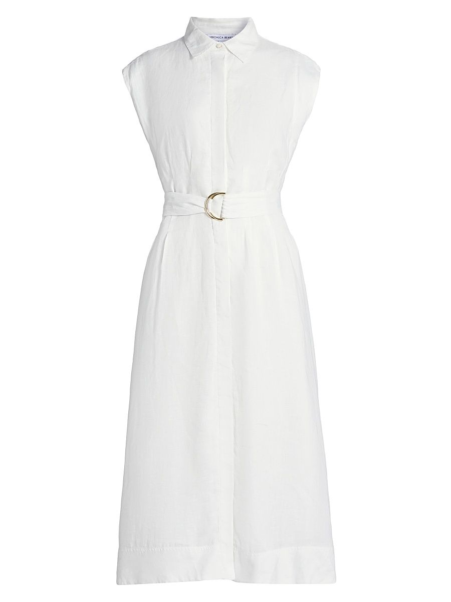 Women's Loreta Linen Belted Midi-Shirtdress - Off White - Size 12