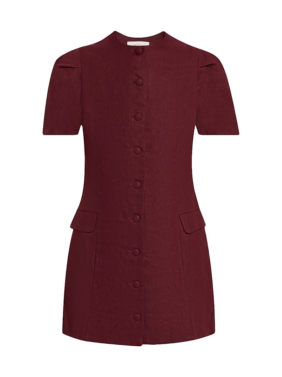 Women's Emma Linen Button-Front Minidress - Red - Size Medium