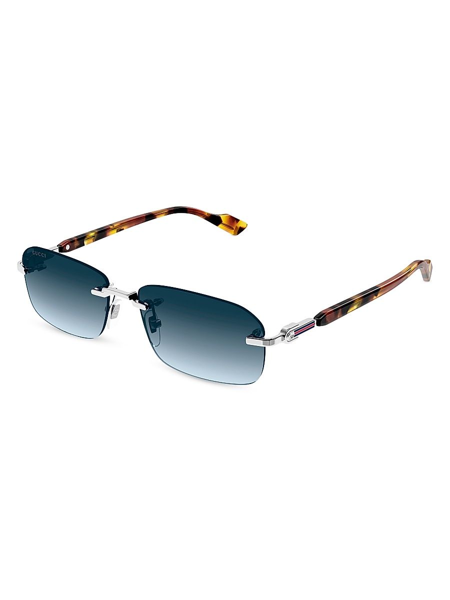 Men's Gucci 125th Street 56MM Rectangular Sunglasses - Silver Blue