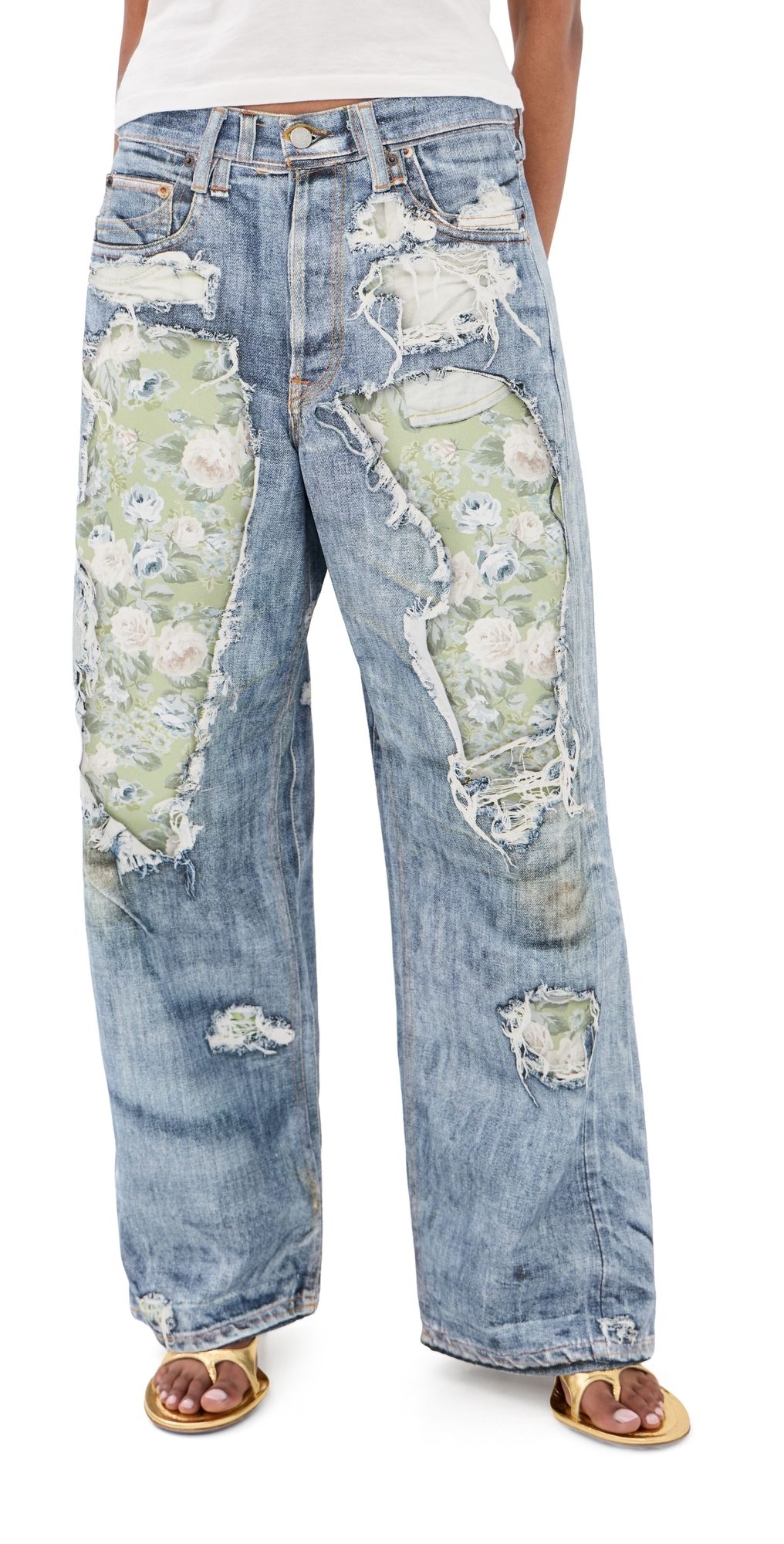 Acne Studios 1981 Rose Print Jeans Blue/Green XXS
