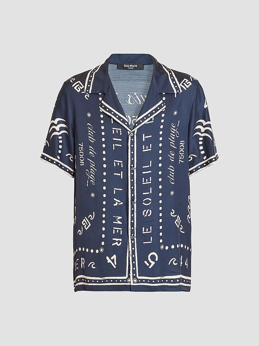 Balmain Men's Club 45 Print Short-Sleeve Pyjama Shirt - Marine Beige Clair - Size Small