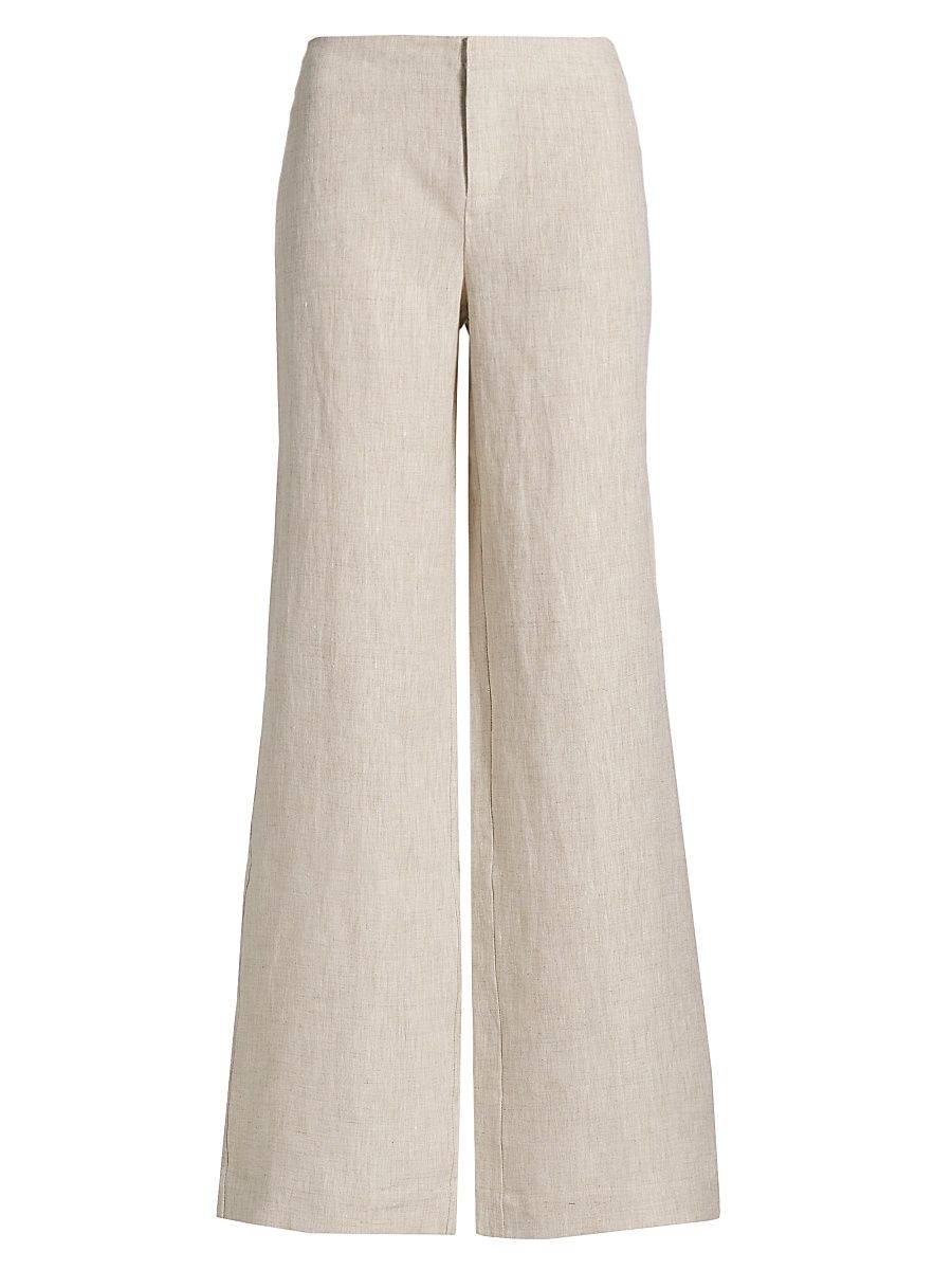 Women's Vida Low-Rise Wide-Leg Linen Pants - Oatmeal - Size 12