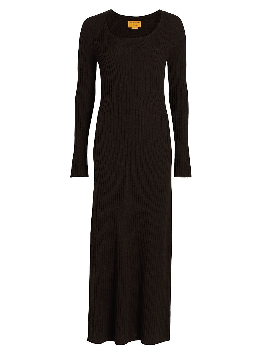 Women's Ribbed Cashmere Maxi Dress - Burnt Cocoa - Size XL